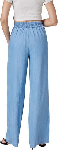 Women's High-Rise Wide-Leg Pull-On Jeans, Elastic Waist, Loose Fit Soft Denim in Saudi Arabia