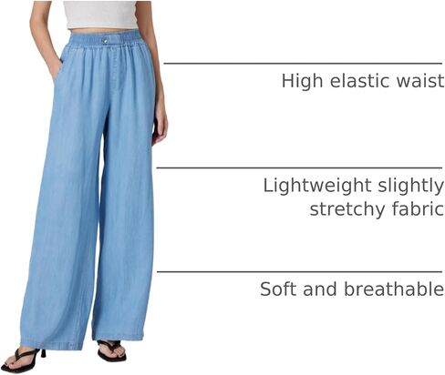 Women's High-Rise Wide-Leg Pull-On Jeans, Elastic Waist, Loose Fit Soft Denim in Saudi Arabia