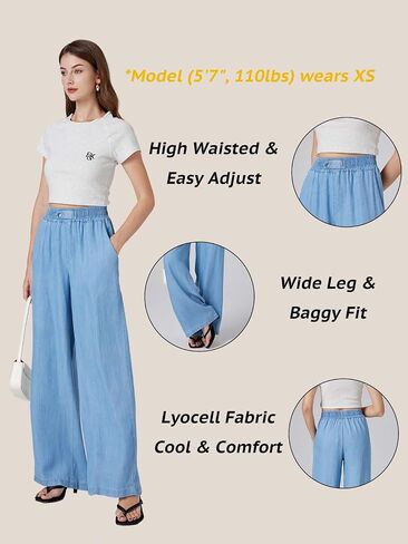 Women's High-Rise Wide-Leg Pull-On Jeans, Elastic Waist, Loose Fit Soft Denim in Saudi Arabia