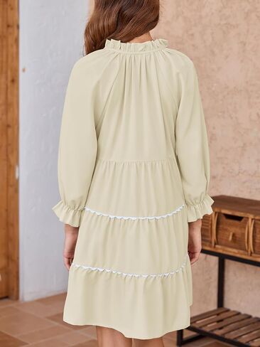 فستان نسائي قصير كاجوال من Wenrine بأكمام طويلة وكشكشة على شكل زهور ورقبة على شكل حرف V للخريف وفساتين بيبي دول بوهو فضفاضة مع جيوب in Kuwait