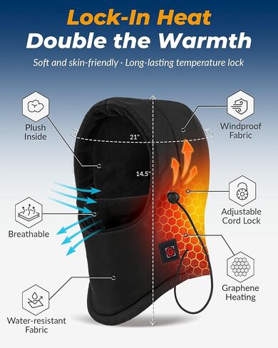 Graphene Heated Balaclava for Kids 6000mAh Battery Intelligent Rechargeable Outdoor Gifts for Winter Cold Weather in Saudi Arabia
