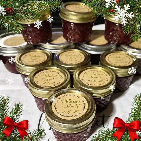 2" Canning Labels for Jars & Lids, 500 Labels per Roll, 4 Different Wreath Designs, Round Kraft Christmas Mason Jar Stickers, Food Labels Pantry Labels, Mason Jar Labels Spice Labels Bottle Labels in Kuwait