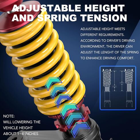 Lowering Coilovers Struts Compatible for 2002-2006 Acura RSX DC5 Front+Rear Shocks Adjustable Height Suspension Coil Spring Strut (Only for Coupe 2.0L) (Set of 4)(Yellow) in Saudi Arabia