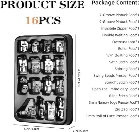 16 Pcs Sewing Machine Presser Feet Set, Sewing Machine Foot Fit for Brother, Singer, Janome, Babylock, Elna, Toyota, New Home, Simplicity, Necchi, and Most of Low Shank Sewing Machines in Saudi Arabia