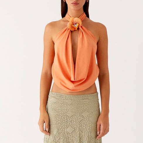 HOXIJIA المرأة القلنسوة الرقبة الرسن العلوي الجبهة ثنيات Y2K ثلاثية الأبعاد زهرة تانك القمم الجنية الجرونج بلون عارية الذراعين ملابس الحفلات in Kuwait