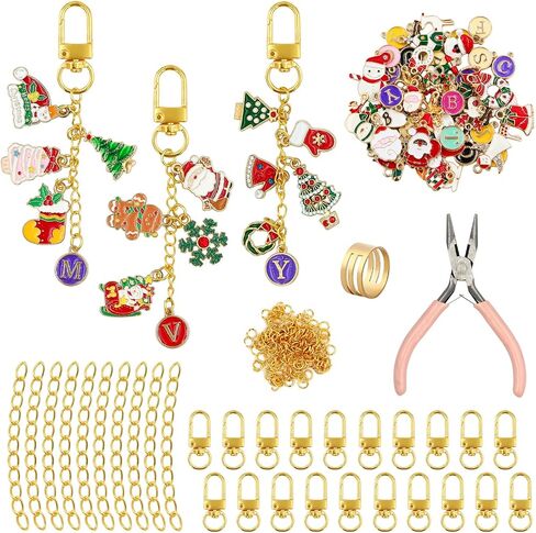Gaiett 319 Pcs Christmas Keychain Making Kit with Charms, Christmas Bag Charm Making Kit Including 112 Charms 20 Keychain Clips Hooks 25 Extender Chains 160 Jump Ring and Jewelry Plier for DIY Crafts in Saudi Arabia