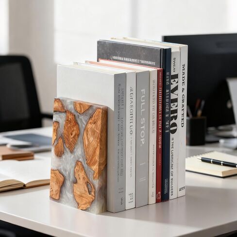 يتوهج في نهايات الظلام، نهايات خشبية للأرفف، نهايات كتاب مضيئة باللون الأزرق مع خشب العقدة والراتنج، غلاف وفواصل للكتب المزخرفة، أزرق، كبير، ديكور مكتبي فريد لمكتبة المكتب المنزلي in Saudi Arabia