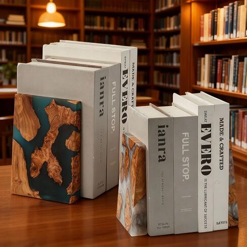 يتوهج في نهايات الظلام، نهايات خشبية للأرفف، نهايات كتاب مضيئة باللون الأزرق مع خشب العقدة والراتنج، غلاف وفواصل للكتب المزخرفة، أزرق، كبير، ديكور مكتبي فريد لمكتبة المكتب المنزلي in Saudi Arabia