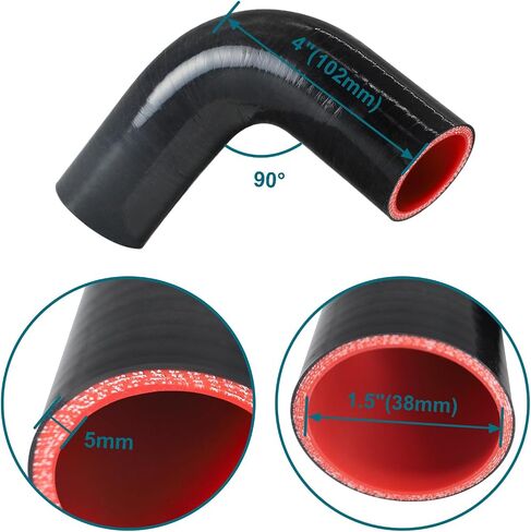 90 Degree Elbow ID 4'' (102mm) Silicone Hose Coupler, Reinforced 4-layer Wall 5MM for Cold Air Intake, Turbo, Intercooler, 4"leg Length(102mm) Automotive Radiator Hose in Saudi Arabia