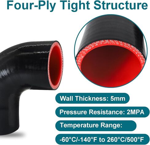 90 Degree Elbow ID 4'' (102mm) Silicone Hose Coupler, Reinforced 4-layer Wall 5MM for Cold Air Intake, Turbo, Intercooler, 4"leg Length(102mm) Automotive Radiator Hose in Saudi Arabia