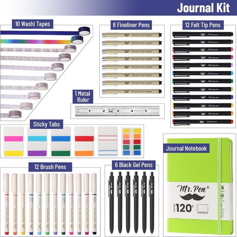 Mr. Pen- Creative Journaling Kit, 300-Piece Set for Bullet Point Journaling, Includes Notebook, Pens, Markers, Washi Tape & Tabs, Giftable Journaling Supplies for Beginners & Pros in Saudi Arabia