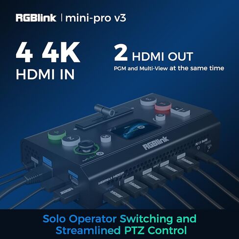 RGBlink mini-MX SDI All-in-One Live Streaming Multi-Camera Video Mixer Switcher with 5.5" Touch Screen, 4 HDMI & 4 SDI, UVC/NDI, Audio Mixer, 16 Preset Scene Settings for Live Streaming in Saudi Arabia