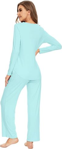 WiWi Pajamas for Women Bamboo Viscose Long Sleeve Sleepwear with Pants Set Soft Casual Pj Warm Lounge Sets S-XXL in Saudi Arabia
