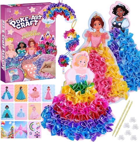 8 PCS Poke in Crafts Art Kits for Girls, Arts and Crafts for Kids Ages 6-12, Girls Toys age 6-8, No Mess DIY Princesses Game Unicorn Craft ﻿Birthday Gifts Toys for 6 7 8 9 10 Year Old Girl Kids in Saudi Arabia