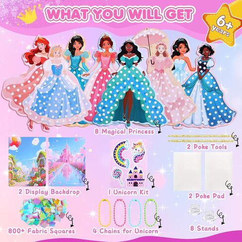 8 PCS Poke in Crafts Art Kits for Girls, Arts and Crafts for Kids Ages 6-12, Girls Toys age 6-8, No Mess DIY Princesses Game Unicorn Craft ﻿Birthday Gifts Toys for 6 7 8 9 10 Year Old Girl Kids in Saudi Arabia
