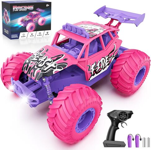 Remote Control Car, All Terrain RC Cars with Speed Switch RC Truck with LED Headlight and Rechargeable Batteries, 20KM/H Monster Truck Toys Gift for Girls Age 6-8 8-12, Pink in Saudi Arabia