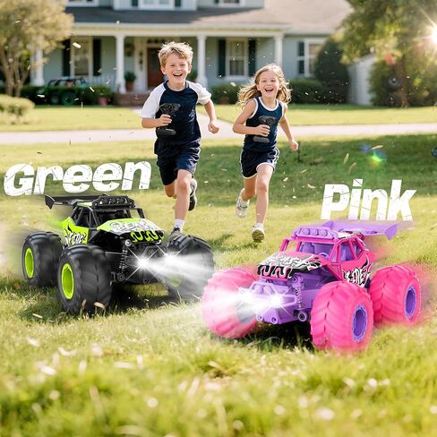 Remote Control Car, All Terrain RC Cars with Speed Switch RC Truck with LED Headlight and Rechargeable Batteries, 20KM/H Monster Truck Toys Gift for Girls Age 6-8 8-12, Pink in Saudi Arabia