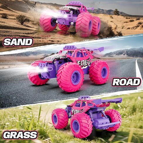 Remote Control Car, All Terrain RC Cars with Speed Switch RC Truck with LED Headlight and Rechargeable Batteries, 20KM/H Monster Truck Toys Gift for Girls Age 6-8 8-12, Pink in Saudi Arabia