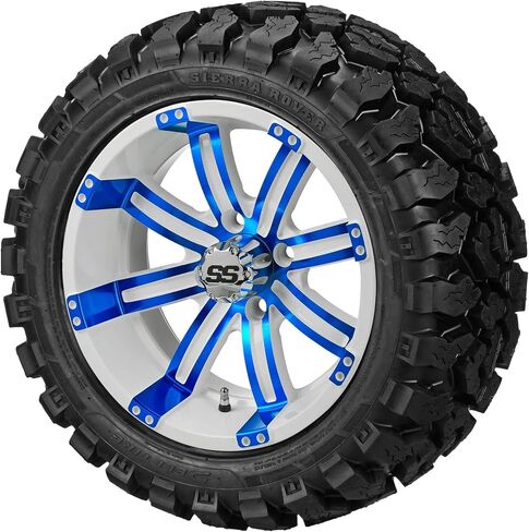 RM Cart 12" Casino أسود/أزرق على إطارات شعاعية 20x10R12 Sierra Rover (مجموعة من 4) | مجموعة إطارات وعجلات عربة الجولف مع صواميل العروة القياسية in Kuwait