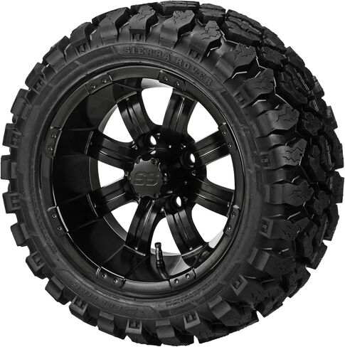 RM Cart 12" Casino أسود/أزرق على إطارات شعاعية 20x10R12 Sierra Rover (مجموعة من 4) | مجموعة إطارات وعجلات عربة الجولف مع صواميل العروة القياسية in Kuwait