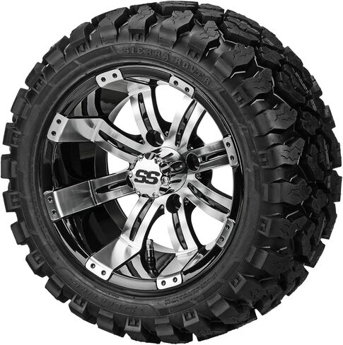 RM Cart 12" Casino أسود/أزرق على إطارات شعاعية 20x10R12 Sierra Rover (مجموعة من 4) | مجموعة إطارات وعجلات عربة الجولف مع صواميل العروة القياسية in Saudi Arabia