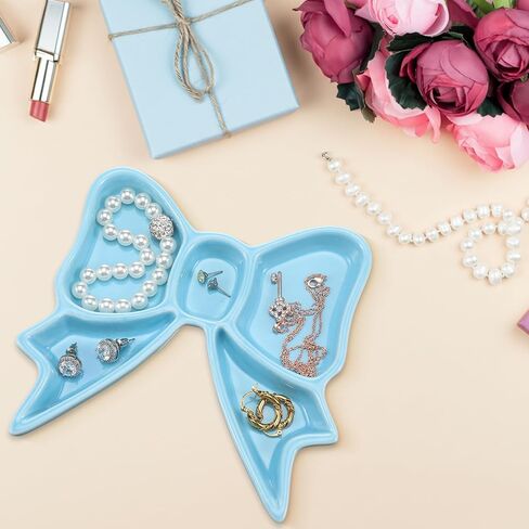 LemonRoad Pink Bow Jewelry Tray Coquette Ceramic Bow Tray Rings Necklace Bracelets Earrings Storage Dish Cosmetics Trinket Jewelry Key Bowl for Woman Girls Gifts Room Decor in Kuwait