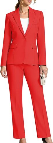 Kelyaa Women's 2 Piece Business Office Suit Lady Peaked Lapel Slim Fit One Button Blazer Jacket and Pants Set Khaki in Saudi Arabia