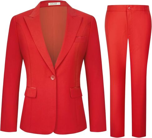 Kelyaa Women's 2 Piece Business Office Suit Lady Peaked Lapel Slim Fit One Button Blazer Jacket and Pants Set Khaki in Saudi Arabia