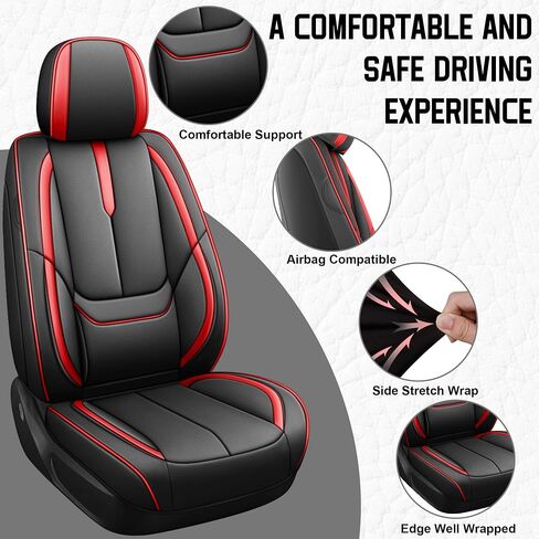 أغطية مقاعد السيارة مناسبة لسيارة Hyundai Tucson 2005-2025، واقي مقعد جلدي مقاوم للماء وجيد التهوية، متوافق مع الوسادة الهوائية، سهل التركيب والتنظيف، جزء داخلي متين للسيارات (مقعدان، أسود وأحمر، ستاندرد) in Kuwait