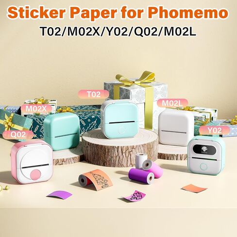 Phomemo Colorful Thermal Sticker Paper T02/M02X/Y02C/Q02 Pocket Printer, Black Character on Purpple/Pink/Orange, 50mm x 3.5m, Diameter 30mm, 3 Rolls in Saudi Arabia