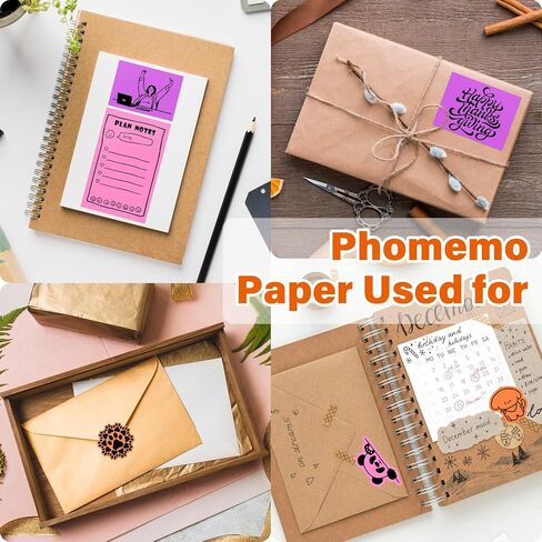 Phomemo Colorful Thermal Sticker Paper T02/M02X/Y02C/Q02 Pocket Printer, Black Character on Purpple/Pink/Orange, 50mm x 3.5m, Diameter 30mm, 3 Rolls in Saudi Arabia