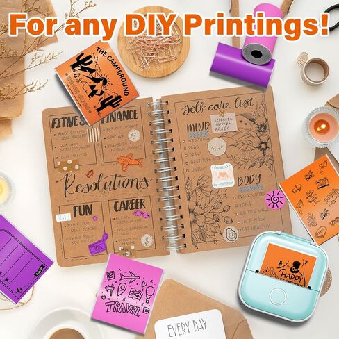 Phomemo Colorful Thermal Sticker Paper T02/M02X/Y02C/Q02 Pocket Printer, Black Character on Purpple/Pink/Orange, 50mm x 3.5m, Diameter 30mm, 3 Rolls in Saudi Arabia