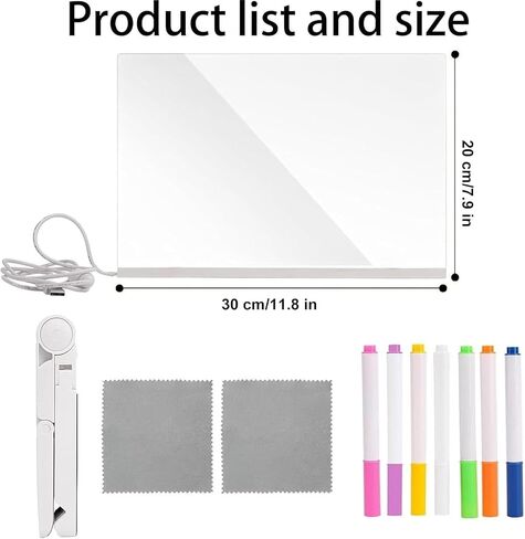 لوحة ملاحظات LED بألوان، لوحة رسائل أكريليك مضيئة بإضاءة LED، مع 7 أقلام للمكتب والمدرسة والمنزل (11.8 * 7.9 بوصة) in Saudi Arabia
