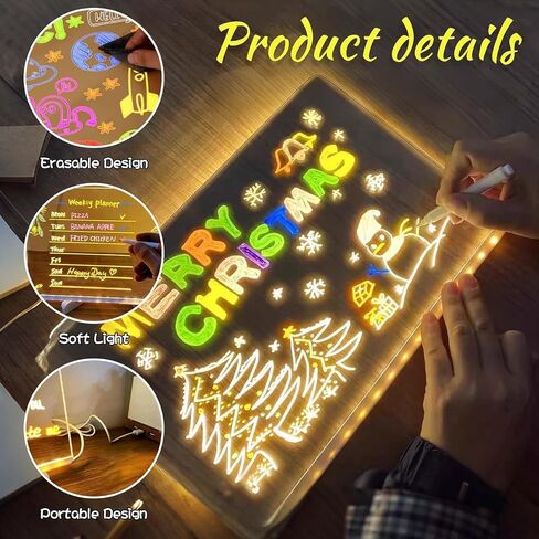 لوحة ملاحظات LED بألوان، لوحة رسائل أكريليك مضيئة بإضاءة LED، مع 7 أقلام للمكتب والمدرسة والمنزل (11.8 * 7.9 بوصة) in Saudi Arabia