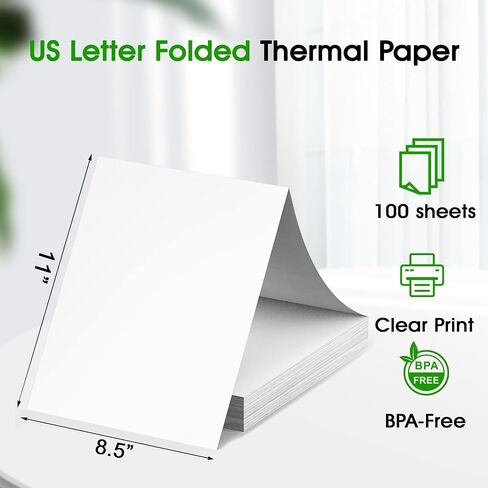 Portbale Printer Thermal Paper 8.5''x11'' US Letter Size,Thermal Printer Paper Folded Printing Paper Quick-Dry with Clear Printing, Compatible with Gloryang PD-A4, A40 Series and others, 100 Sheets in Saudi Arabia