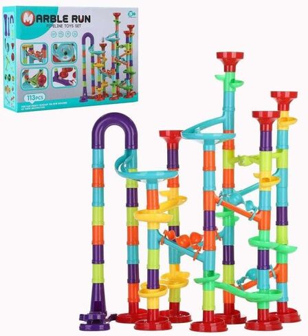 Marble Run Construction Set, STEM Learning Building Toy, 113 Pieces, Colorful Plastic Track with Spiral Ladder, Rotating Funnel, Ages 3-8 in Saudi Arabia