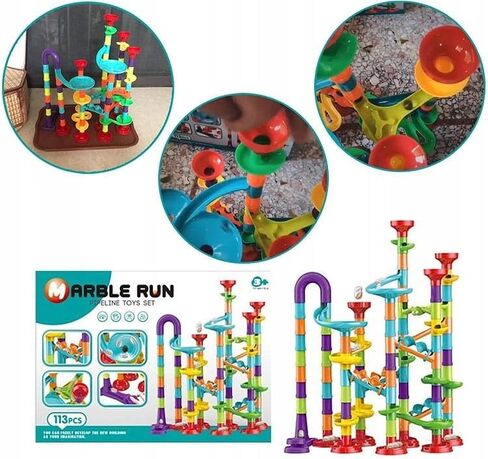 Marble Run Construction Set, STEM Learning Building Toy, 113 Pieces, Colorful Plastic Track with Spiral Ladder, Rotating Funnel, Ages 3-8 in Saudi Arabia