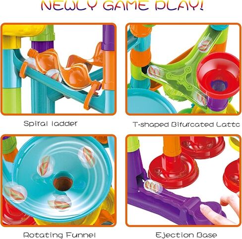 Marble Run Construction Set, STEM Learning Building Toy, 113 Pieces, Colorful Plastic Track with Spiral Ladder, Rotating Funnel, Ages 3-8 in Saudi Arabia