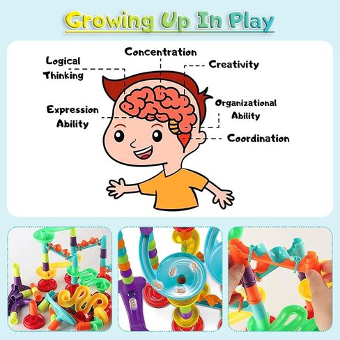 Marble Run Construction Set, STEM Learning Building Toy, 113 Pieces, Colorful Plastic Track with Spiral Ladder, Rotating Funnel, Ages 3-8 in Saudi Arabia