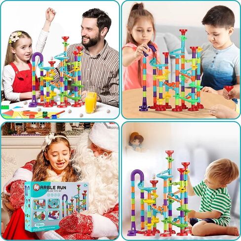 Marble Run Construction Set, STEM Learning Building Toy, 113 Pieces, Colorful Plastic Track with Spiral Ladder, Rotating Funnel, Ages 3-8 in Saudi Arabia