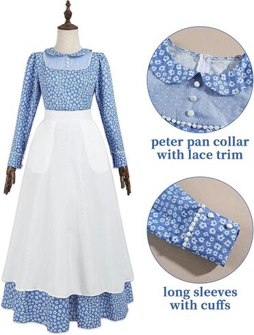 LSYYSKB Women Pioneer Dress Prairie Colonial Costume Dress 1800s American Historical Pioneer Prairie Laura Costumes in Saudi Arabia