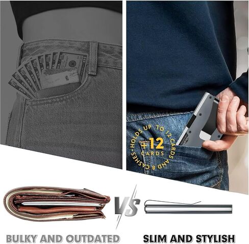 Leatherboss Wallet for Men RFID Blocking Minimalist Metal Card Holder with Money Clip Holds Credit Cards and Cash (Midnight Black) in Saudi Arabia