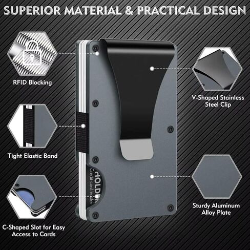 Leatherboss Wallet for Men RFID Blocking Minimalist Metal Card Holder with Money Clip Holds Credit Cards and Cash (Midnight Black) in Saudi Arabia