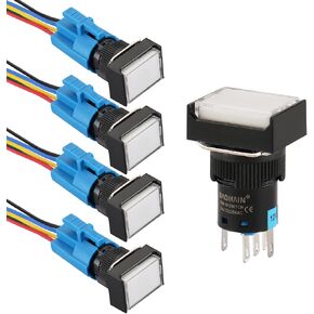 Baomain 5/8 "16 مللي متر مفتاح بـزر دفع لحظة مستطيلة غطاء LED مصباح أحمر أصفر برتقالي أزرق أخضر ضوء تيار مستمر 24 فولت SPDT 5 دبوس 5 حزمة in Kuwait