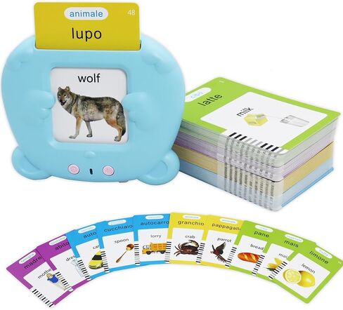 Spanish & English 510 Words Alphabet Bilingual Talking Flash Cards for 3-8 Years Toddlers, Pocket Speech Buddy Therapy Autism Toys, Educational Learning Interactive Toy for Boys Girls Kids Gifts Blue in Kuwait