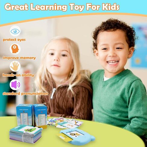 Spanish & English 510 Words Alphabet Bilingual Talking Flash Cards for 3-8 Years Toddlers, Pocket Speech Buddy Therapy Autism Toys, Educational Learning Interactive Toy for Boys Girls Kids Gifts Blue in Saudi Arabia