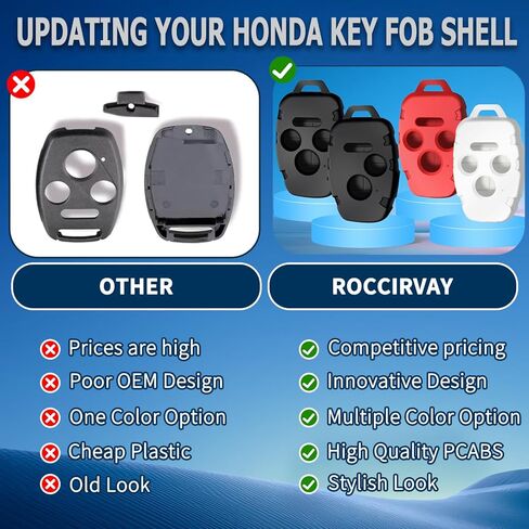 for Honda Key Fob Shell Replacement Civic Accord Fit CR-Z CR-V Pilot Odyssey Insight Crosstour Element Ridgeline,for Acura TSX Key Fob Case Cover (Check Fitment Guide) (Black, 4 Button) in Saudi Arabia