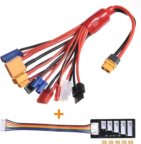 RC Lipo Battery Charger Adapter Connector Splitter Wire with 2-6S Charge Balance Board, 10 in 1 Octopus Convert Cable to XT60H Plug Lead Cable for TRX,T-Plug,Tamiya,Futaba,JST,XT90,XT60,XT30,EC3,EC5 in Saudi Arabia