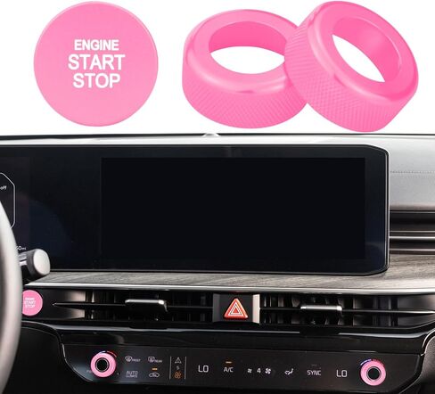 for Kia Carnival/Carnival Hybrid/K5/Niro/Sorento/Sportage Interior Package, Push-Button Start, air Conditioning Control knob Cover, 3-Piece Set (Pink) in Saudi Arabia