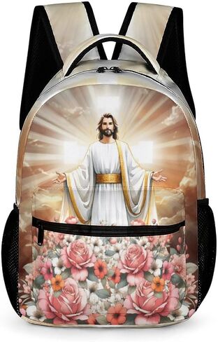 Jesus Catholic Backpack with Lunch Box & Pencil Case, 16 Inch Divine Mercy Themed Bookbag, Adjustable Lightweight Large Capacity, Colorful Religious Christiane Backpack Set with Lunch Bag in Saudi Arabia